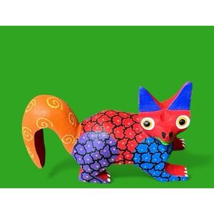 Oaxacan Alebrije Small Fox Wildlife Copal Wood Carving Multicolor Art Colorful‎